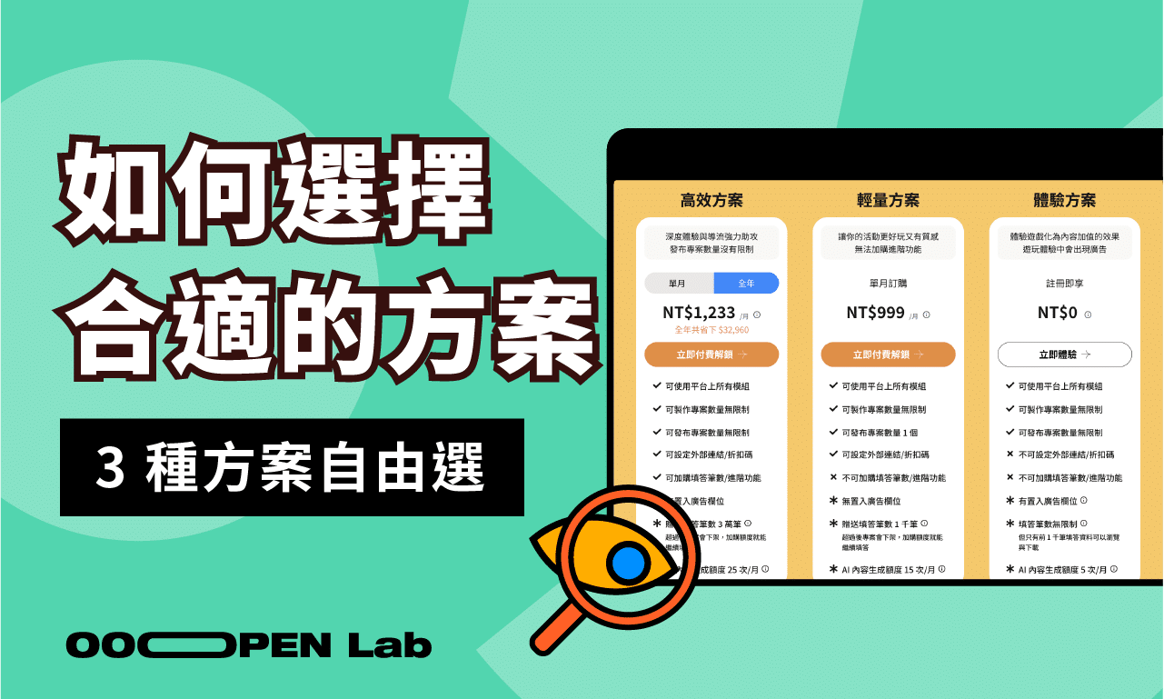 我要怎麼挑選超開放實驗室的付費方案？