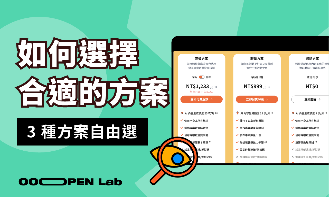 扭蛋抽獎 - 我要怎麼挑選超開放實驗室的付費方案？｜OOOPEN Lab