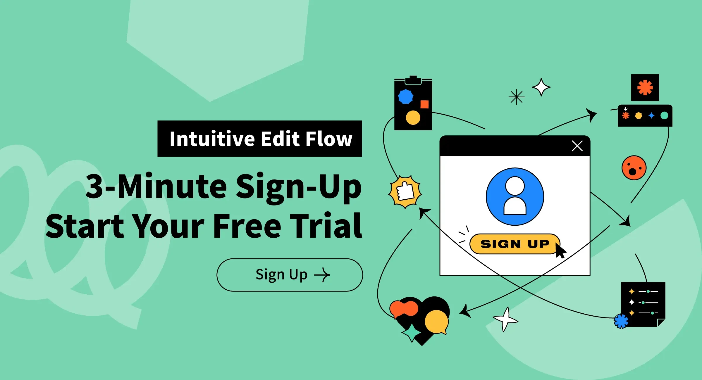 Intuitive Edit Flow, 3-Minute Sign-Up, Start Your Free Trial Now